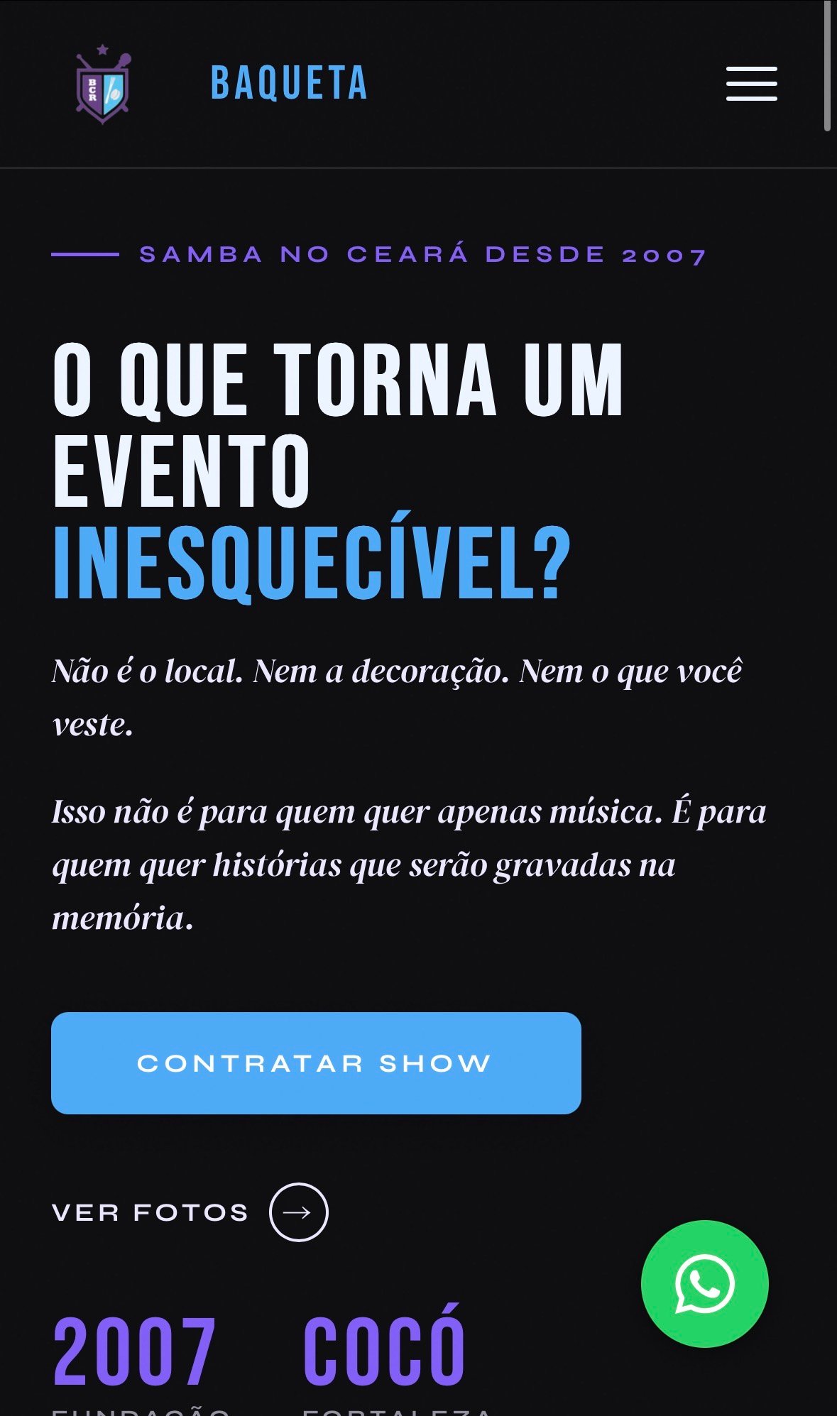 Site mobile do Baqueta Clube de Ritmistas